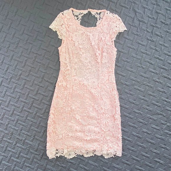 Lulu's Pink Backless Lace Dress Romance Language Size Medium - Picture 1 of 14